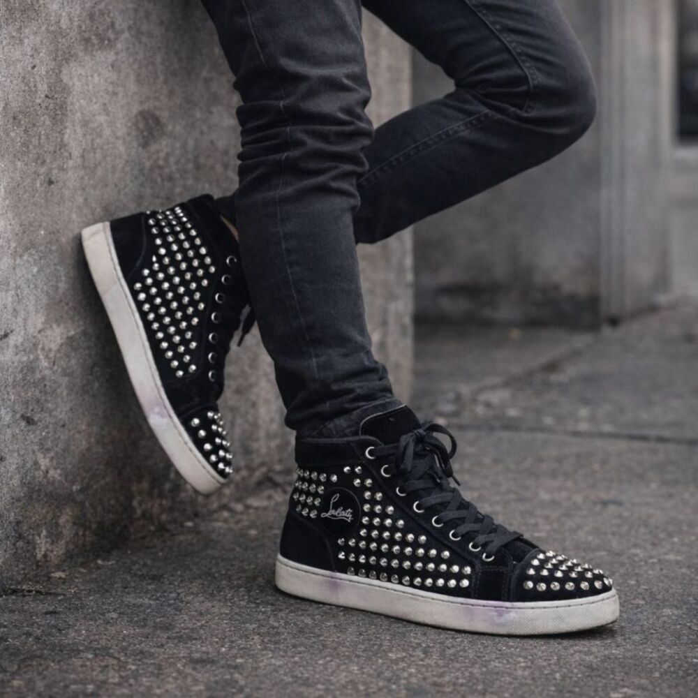 Christian Louboutin Black Studded High Top Sneakers Shoes  Mens Size EU 41 US 8